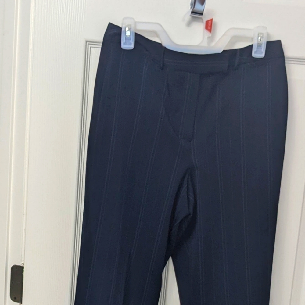 Ladies' Navy Pin Stripe                    wide-legged pants with cuff